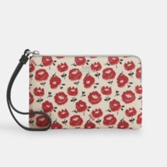 Coach Corner Zip Wristlet Bag W/ Red Floral Print- Designer - NWT - Picture 2 of 7